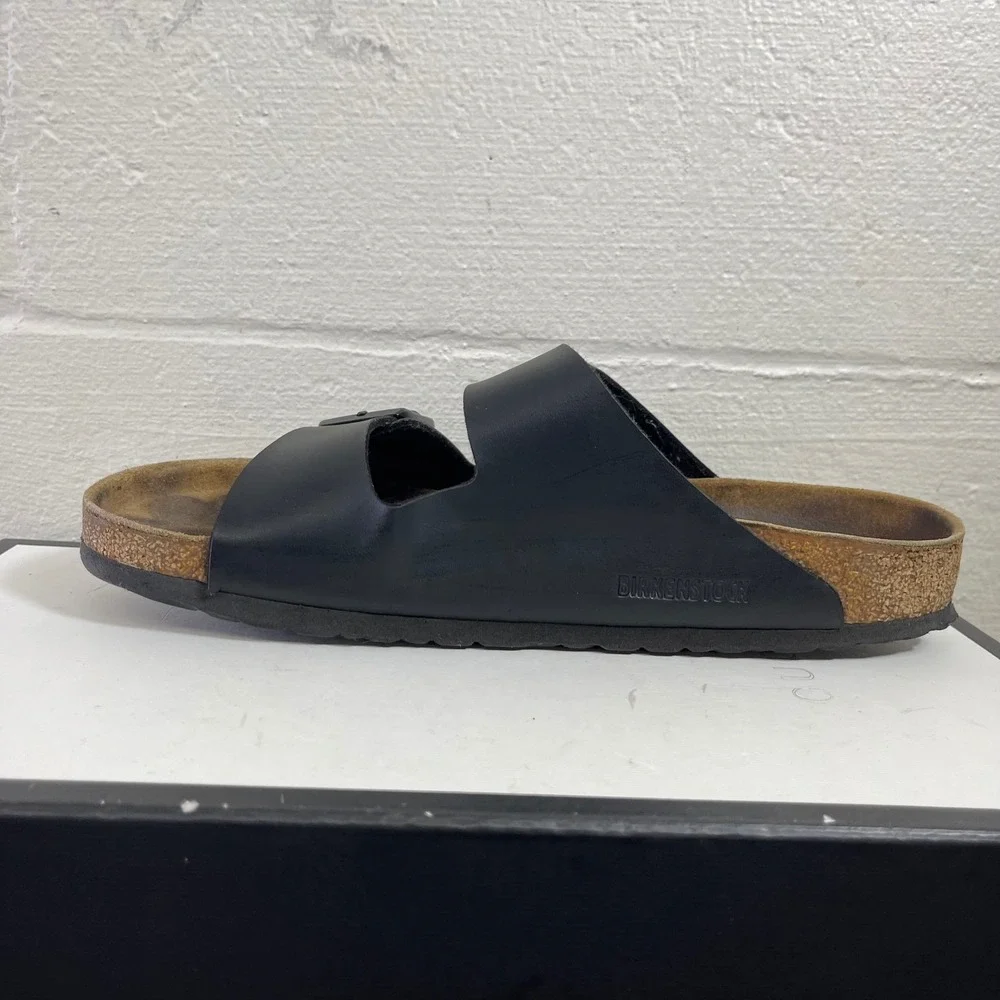 Birkenstock Arizona Black Leather Black Sandals Slide Slip On Men's 42 EU/8 US